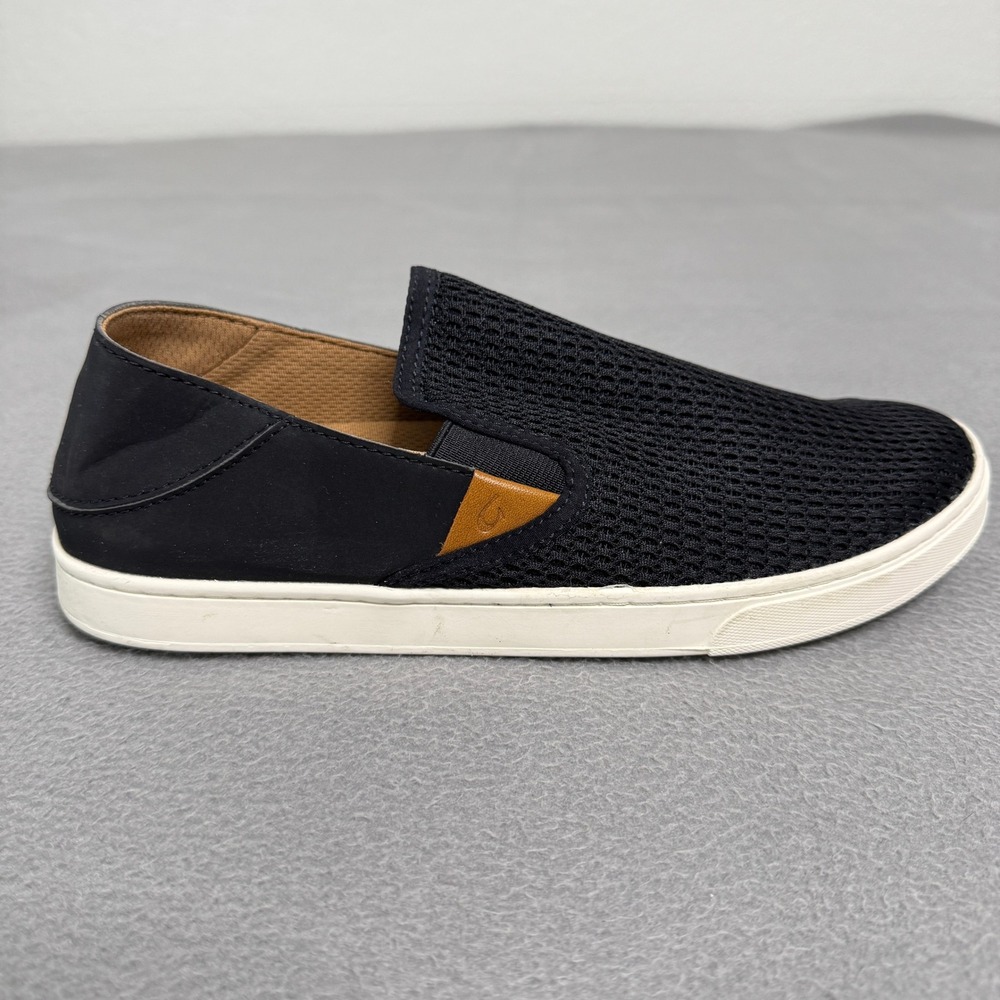 OluKai Pehuea Shoes Women 9 Black Mesh Slip On Breathable Comfort Sneakers